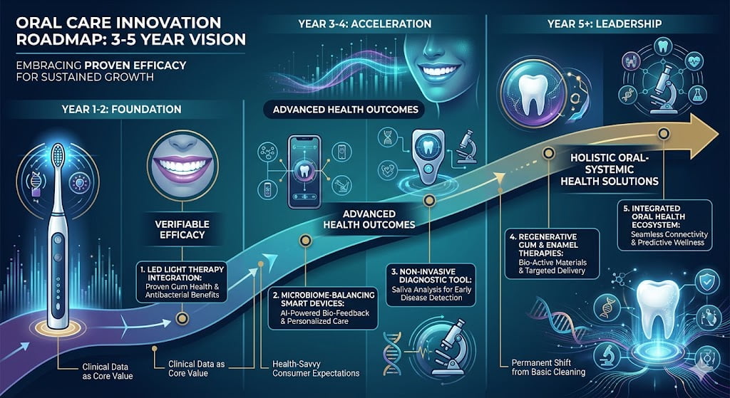 Future of Oral Care Technology A futuristic product roadmap showing different health-focused oral care devices