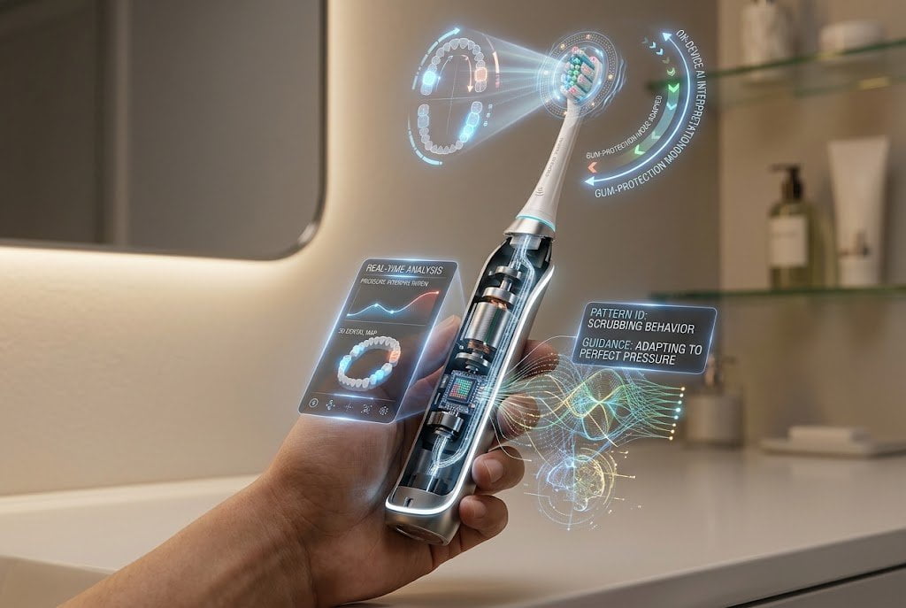 Smart toothbrush with AI-powered pressure sensor AI pressure sensor toothbrush real-time feedback