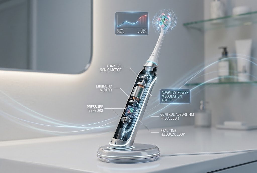 Sonic toothbrush motor with adaptive control system adaptive sonic motor technology in electric toothbrush