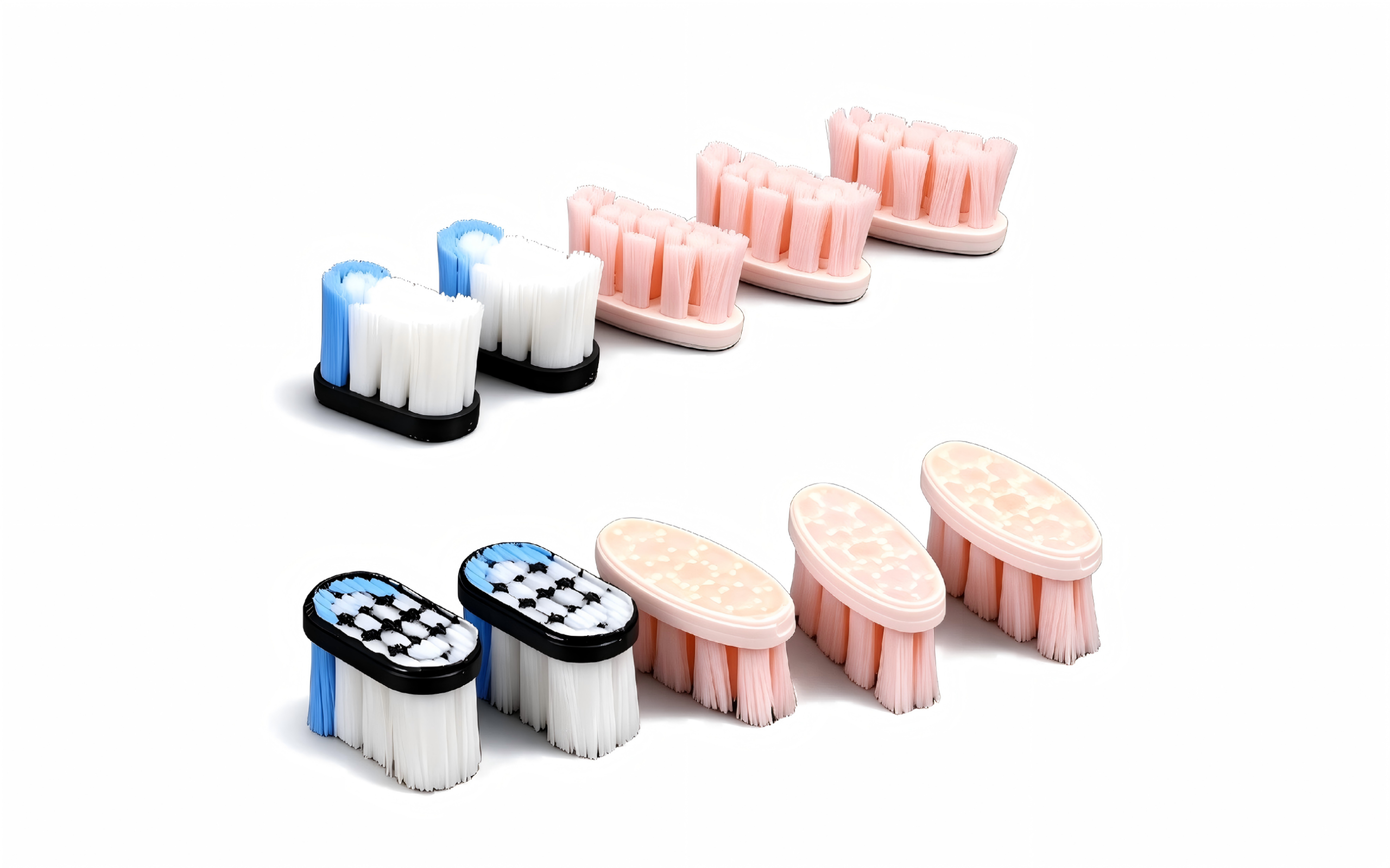 Tufted oral-care brush heads showing bristle pattern, tuft height and anchorless construction